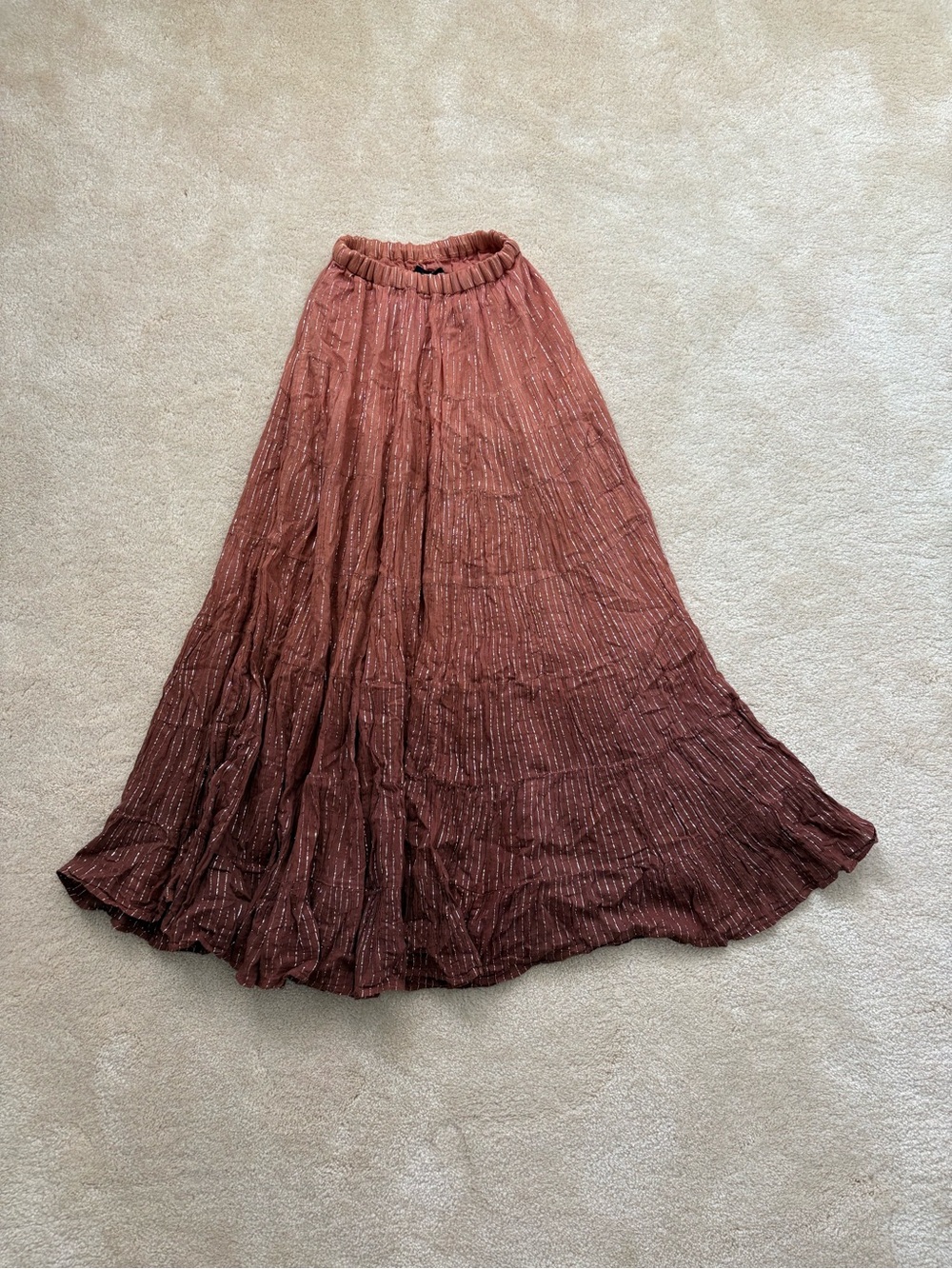 Vintage Gadzooks brown earthy tinsel gauzy peasant maxi skirt sz S renaissance